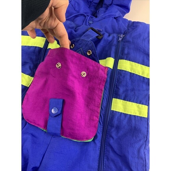 Alpine Way Vintage Baby Snowsuit Full Zip Hooded Blue Purple Neon Nylon 12 Month - Picture 6 of 15